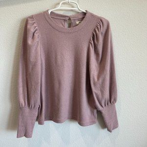 Madewell Mauve Purple Puff Sleeve Pullover Crew Neck Sweater Top